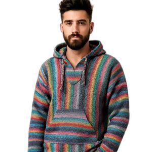 MEXICAN BAJA Large Multicolor Hoodie / Drug Rug / Jerga | Surf Skater Pullover